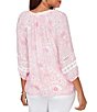 Ruby Rd. Petite Size Silky Gauze Floral Split V-Neck 3/4 Sleeve Button-Front Blouse - Image 5