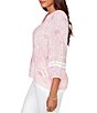 Ruby Rd. Petite Size Silky Gauze Floral Split V-Neck 3/4 Sleeve Button-Front Blouse - Image 6