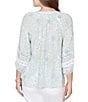 Ruby Rd. Petite Size Silky Gauze Floral Split V-Neck 3/4 Sleeve Button-Front Blouse - Image 2
