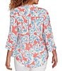 Ruby Rd. Petite Size Silky Gauze Paisley Split V-Neck 3/4 Sleeve Button Front Top - Image 2