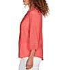 Ruby Rd. Petite Size Silky Slub Woven Split V-Neck 3/4 Sleeve Button Front Top - Image 3