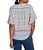 Ruby Rd. Petite Size Silky Voile Printed Round Neck Short Flutter Sleeve Tie-Front Top, Color:Blue Sky Multi - Image 2