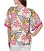 Ruby Rd. Petite Size Silky Voile Tropical Floral Split V-Neck Elbow Sleeve Blouse - Image 2