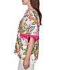 Ruby Rd. Petite Size Silky Voile Tropical Floral Split V-Neck Elbow Sleeve Blouse - Image 3