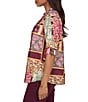 Ruby Rd. Petite Size Silky Voile Woven Patchwork Tropical Print Split V-Neck 3/4 Roll-Tab Sleeve Button Front Shirt - Image 4