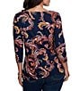 Ruby Rd. Petite Size Slub Knit Paisley Boat Neck 3/4 Sleeve Top - Image 2