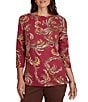 Ruby Rd. Petite Size Slub Knit Paisley Boat Neck 3/4 Sleeve Top - Image 1