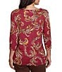 Ruby Rd. Petite Size Slub Knit Paisley Boat Neck 3/4 Sleeve Top - Image 2