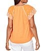 Ruby Rd. Petite Size Slub Knit Split V-Neck Short Embroidered Sleeve Top - Image 6