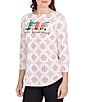 Ruby Rd. Petite Size Soft Cotton-Blend Winter Wonderland Snowflake Print Top, Color:Lipstick Multi - Image 4