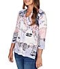 Ruby Rd. Petite Size Soft Cotton Jersey Novelty Horseshoe Neck 3/4 Sleeve Excursion Top, Color:Lilac Multi - Image 4