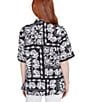 Ruby Rd. Petite Size Soft Crepe Patchwork Point Collar Short Sleeve Button Front Shirt, Color:Black/White - Image 2