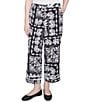 Ruby Rd. Petite Size Soft Crepe Tropical Patchwork Wide Leg Pull-On Pants, Color:Black/White - Image 1