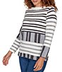 Ruby Rd. Petite Size Soft Eyelash Knit Stripe Boat Neck Long Sleeve Sweater, Color:Ivory Multi - Image 4