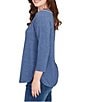 Ruby Rd. Petite Size Soft Hatchi Knit Keyhole Neck 3/4 Sleeve Top, Color:Indigo - Image 3