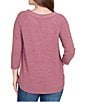 Ruby Rd. Petite Size Soft Hatchi Knit Keyhole Neck 3/4 Sleeve Top, Color:Raisin - Image 2