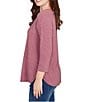 Ruby Rd. Petite Size Soft Hatchi Knit Keyhole Neck 3/4 Sleeve Top, Color:Raisin - Image 3