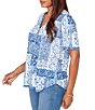 Ruby Rd. Petite Size Soft Knit Patchwork Print Split V-Neck Short Sleeve Tee Top - Image 3