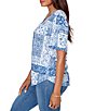 Ruby Rd. Petite Size Soft Knit Patchwork Print Split V-Neck Short Sleeve Tee Top - Image 4