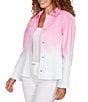 Ruby Rd. Petite Size Soft Ombre Wash Point Collar Long Sleeve Peplum Denim Jacket - Image 1