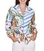 Ruby Rd. Petite Size Soft Poplin Woven Conversational Print Collared 3/4 Sleeve Picnic Top - Image 1