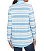 Ruby Rd. Petite Size Soft Ribbed Knit Stripe Draped Cowl Neck Long Sleeve Top, Color:Bluebell Multi - Image 2