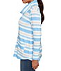 Ruby Rd. Petite Size Soft Ribbed Knit Stripe Draped Cowl Neck Long Sleeve Top, Color:Bluebell Multi - Image 3
