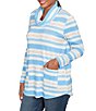 Ruby Rd. Petite Size Soft Ribbed Knit Stripe Draped Cowl Neck Long Sleeve Top, Color:Bluebell Multi - Image 4