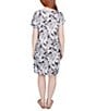 Ruby Rd. Petite Size Soft Slub Jersey Batik Leaf Print V-Neck Short Sleeve Tie-Front Sheath Dress, Color:Black Multi - Image 2