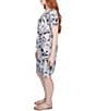 Ruby Rd. Petite Size Soft Slub Jersey Batik Leaf Print V-Neck Short Sleeve Tie-Front Sheath Dress, Color:Black Multi - Image 3