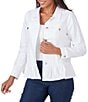 Color:White - Image 3 - Petite Size Soft Stretch Denim Ruffle Peplum Hem Jacket