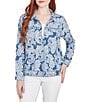 Ruby Rd. Petite Size Soft Tencel™ Paisley Print Point Collar Long Sleeve Button-Front Jacket, Color:Dark Chambray Multi - Image 1
