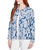 Ruby Rd. Petite Size Soft Tencel™ Paisley Print Point Collar Long Sleeve Button-Front Jacket, Color:Dark Chambray Multi - Image 4