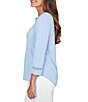 Ruby Rd. Petite Size Soft Textured Knit Crew Neck 3/4 Sleeve Lace Trim Top - Image 3