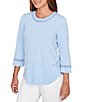 Ruby Rd. Petite Size Soft Textured Knit Crew Neck 3/4 Sleeve Lace Trim Top - Image 4