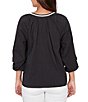 Ruby Rd. Petite Size Soft Woven Embroidered Split V-Neck 3/4 Sleeve Top - Image 2