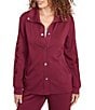 Ruby Rd. Petite Size Solid Scuba Open Floral Cut-Out Embroidered Long Sleeve Snap-Front Jacket, Color:Raisin - Image 1