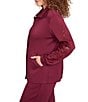 Ruby Rd. Petite Size Solid Scuba Open Floral Cut-Out Embroidered Long Sleeve Snap-Front Jacket, Color:Raisin - Image 3