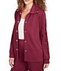 Ruby Rd. Petite Size Solid Scuba Open Floral Cut-Out Embroidered Long Sleeve Snap-Front Jacket, Color:Raisin - Image 4