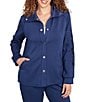 Ruby Rd. Petite Size Solid Scuba Open Floral Cut-Out Embroidered Long Sleeve Snap-Front Jacket, Color:Deep Blue - Image 1