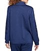 Ruby Rd. Petite Size Solid Scuba Open Floral Cut-Out Embroidered Long Sleeve Snap-Front Jacket, Color:Deep Blue - Image 2