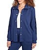 Ruby Rd. Petite Size Solid Scuba Open Floral Cut-Out Embroidered Long Sleeve Snap-Front Jacket, Color:Deep Blue - Image 4