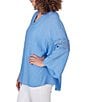 Color:Blue Moon - Image 3 - Petite Size Solid Split V-Neck 3/4 Lace Inset Bell Sleeve Top