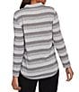 Ruby Rd. Petite Size Sparkling Metallic Stripe Knit Shawl Neck Long Sleeve Top, Color:Grey Multi - Image 2