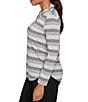 Ruby Rd. Petite Size Sparkling Metallic Stripe Knit Shawl Neck Long Sleeve Top, Color:Grey Multi - Image 3