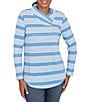 Ruby Rd. Petite Size Sparkling Metallic Stripe Knit Shawl Neck Long Sleeve Top, Color:Bluebell Multi - Image 1