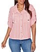 Ruby Rd. Petite Size Spliced Stripe Spread Collar 3/4 Roll-Tab Sleeve Button-Front Jacket - Image 5