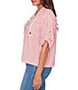 Ruby Rd. Petite Size Spliced Stripe Spread Collar 3/4 Roll-Tab Sleeve Button-Front Jacket - Image 3
