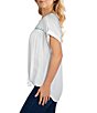 Color:White - Image 4 - Petite Size Split Round Neck Short Cuffed Dolman Sleeve Button Tie Front Embroidered Top