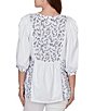 Ruby Rd. Petite Size Split V-Neck 3/4 Sleeve Sharkbite Hem Flowy Top - Image 2